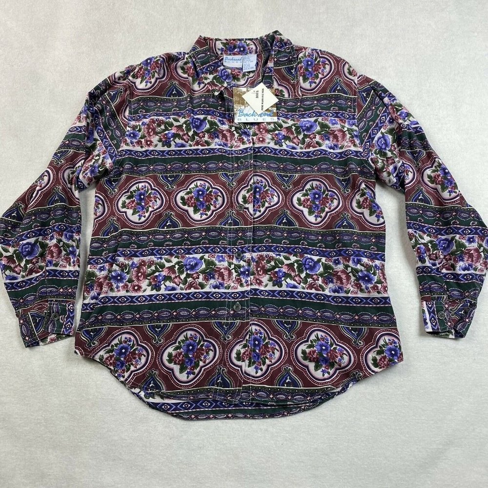 Vtg 90's Backroad Blues Washable Silk Top Blouse